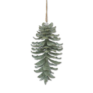 8.5" Sage Glittered Shatterproof Pinecone Ornament
