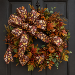 4" x 10yd Linen Autumn Foliage Ribbon – Brown, Orange & Burgundy