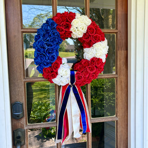 22" American Rose Wreath with Ribbon Sash