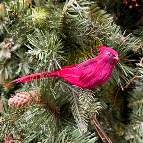 Red Cardinal Bird Ornament on Clip, Feathers, additional view
