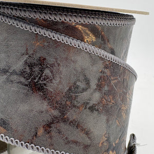 2.5"x10YDS Faux Grey Leather Wired Ribbon