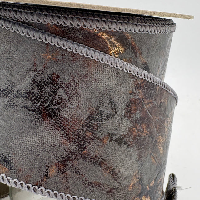 2.5"x10YDS Faux Grey Leather Wired Ribbon