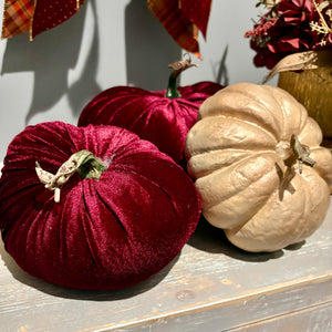 Burgundy Velvet Stuffed Pumpkin | 6" or 5.25"