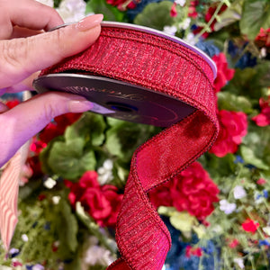 1"X10YD Red Pleated Metallic Farrisilk Ribbon