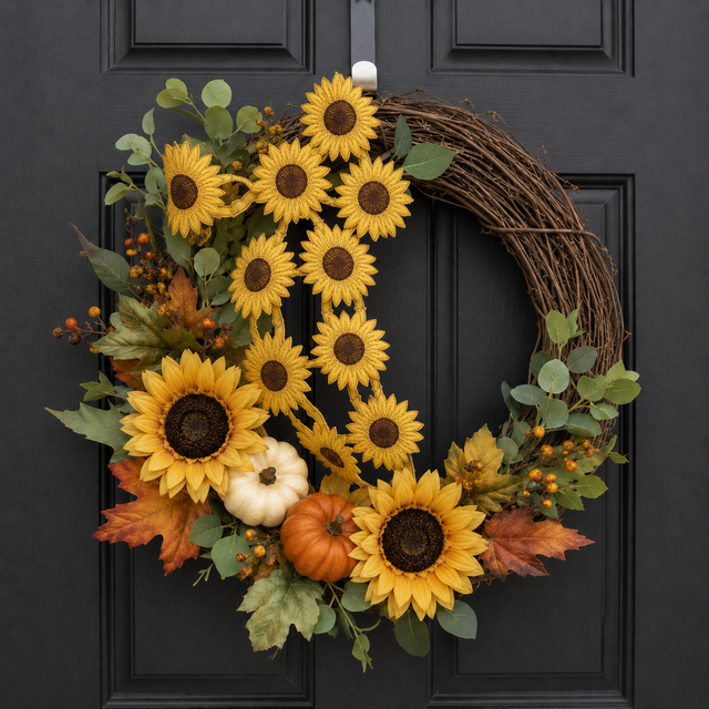 4" x 5yd Felt Embroidery Sunflowers Garland Ribbon