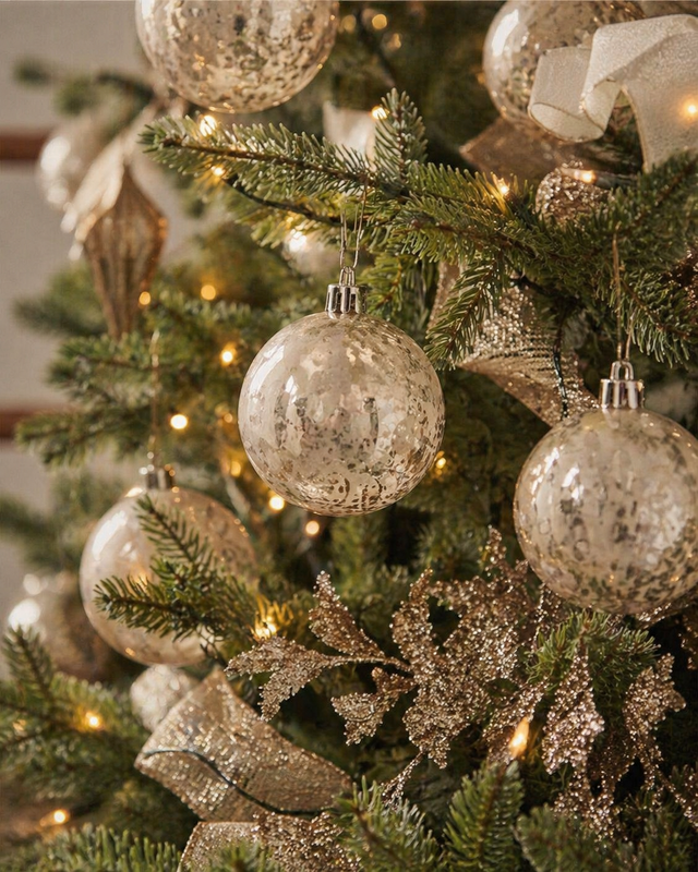 4" Shiny Mercury Ball Ornament Set of 6 | Champagne | Copper