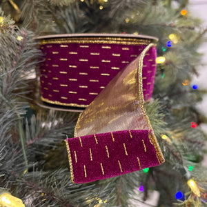2.5" x 10YDS Fuchsia Modern Lines Velvet Wired Ribbon