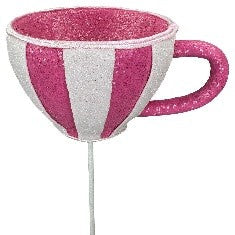 16" x 6" Pink & White Tea Cup Pick