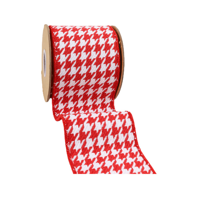 4" x 5YDS Red & White Houndstooth with Red Taffeta Backing Ribbon