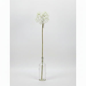 White decorative ball flower arrangement on a gray background with product code and measurements.