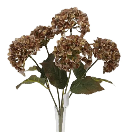 16 inch Brown Hydrangea Bush - 5 Blooms