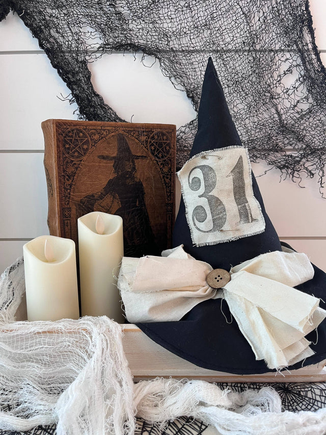 13" Primitive Witch Hat | Black and Natural