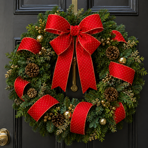 2.5" x 10 Yd Red Ribbon with Gold Dots