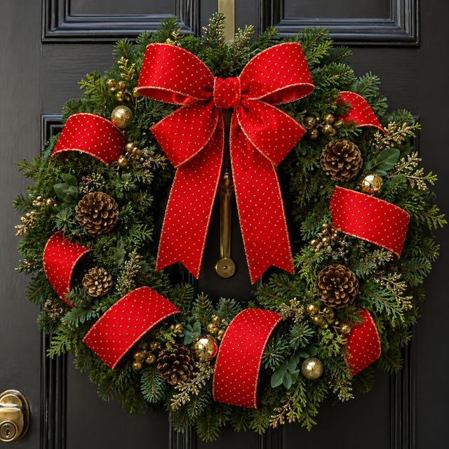 2.5" x 10 Yd Red Ribbon with Gold Dots