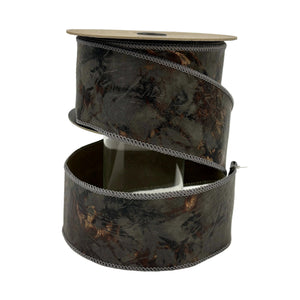 2.5"x10YDS Faux Grey Leather Wired Ribbon