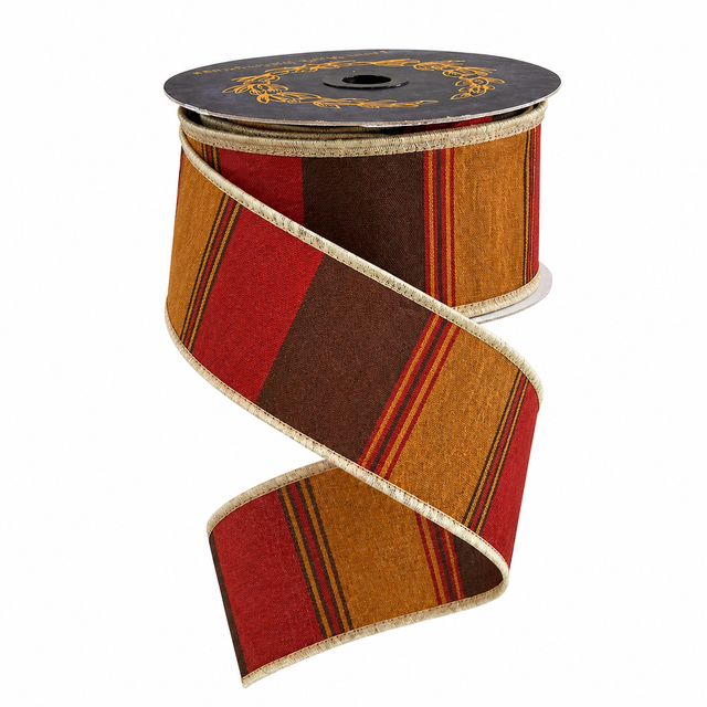 2.5" x 10yd Dupioni Stripe Autumn Rust Ribbon