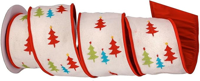 4"x5YDS Embroidered Tree/Star Wool Felt Ribbon