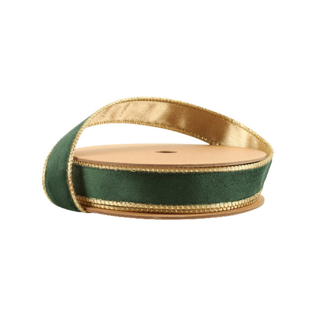1" x 10YDS Reversible Green & Gold Velvet Ribbon