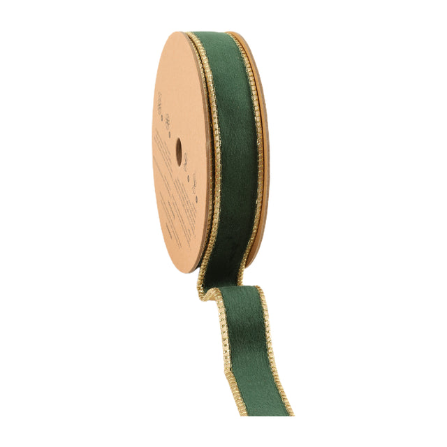 1" x 10YDS Reversible Green & Gold Velvet Ribbon