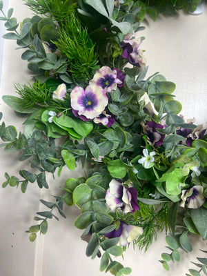 24" Perky Pansies Designer Faux Floral Wreath