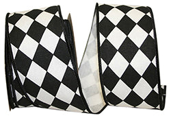 2.5" x 10 Yards Black & White Diamond Harlequin Ribbon