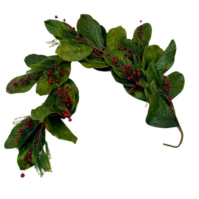 48" WP Berry Magnolia Leaf Garland