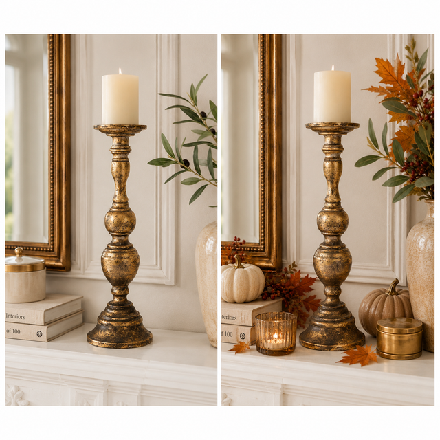 17.5" Antique Gold Tin Candle Holder