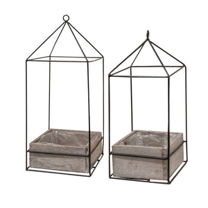 15.25" Wood Plant Holder With Metal Frame
