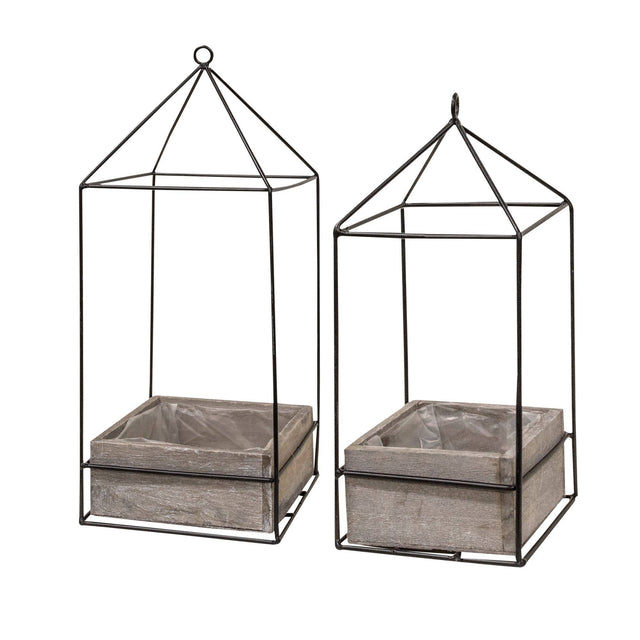 15.25" Wood Plant Holder With Metal Frame
