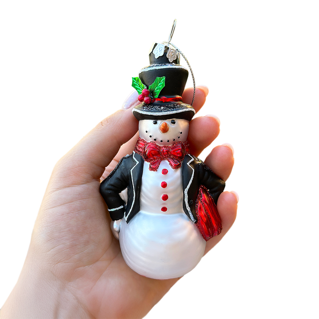 4.7" Dapper Gentleman Snowman Glass Christmas Ornament
