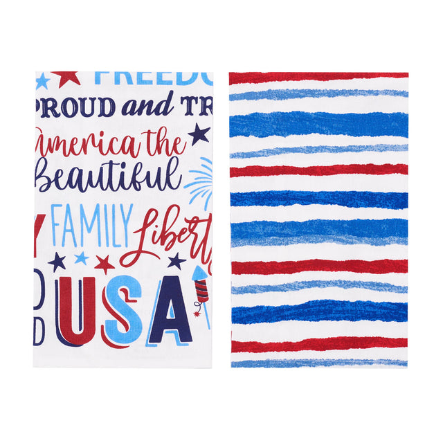 Patriotic Striped 4th Of July Kitchen Towel Set 2