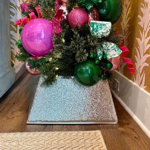 10 x 19" Silver Glittered Square Tree Skirt