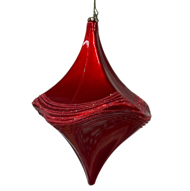 8" Red Candy Glitter Drop Ornament Shatterproof