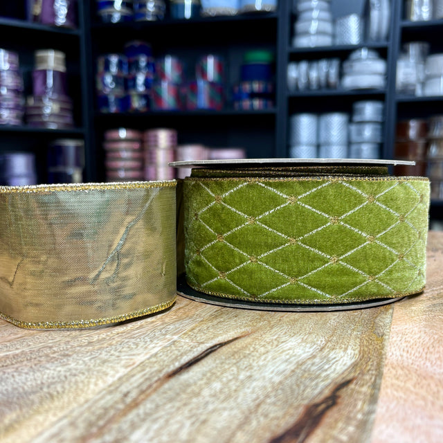 2.5" x 10YDS Velvet Diamond Wired Ribbon | Chartreuse