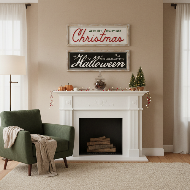 48" Really Into Halloween-Christmas Reversible Wood Framed Sign