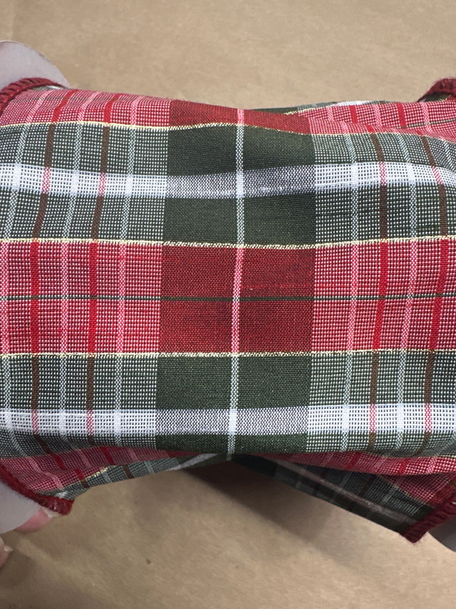 4" Plaid Wired Edge Ribbon Red | Green | White - 10 Yards