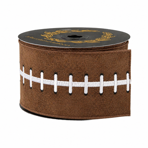 4" x 5yd Embroidered Football Stitch Dupioni Fused Ribbon
