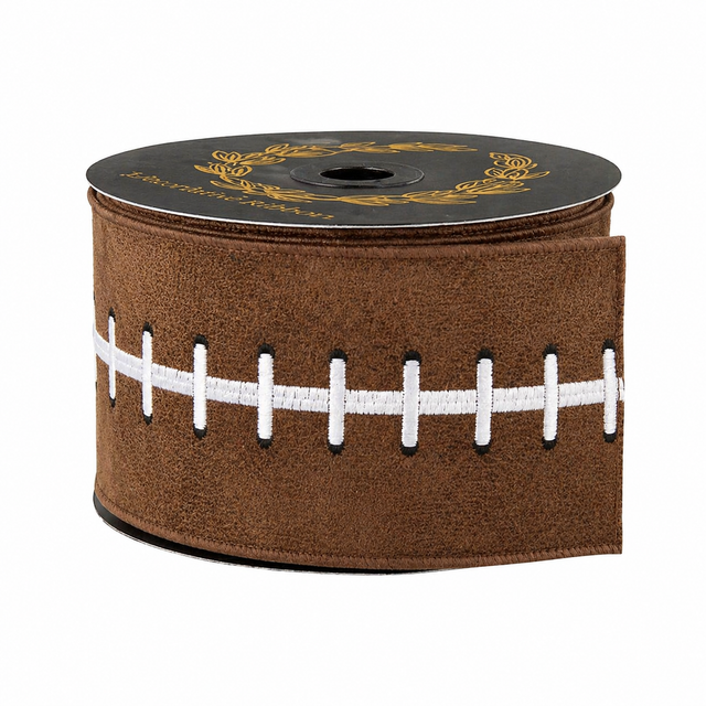 4" x 5yd Embroidered Football Stitch Dupioni Fused Ribbon