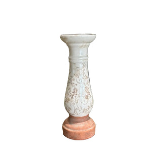 12" Cream Ceramic Candle Holder Tan Floral