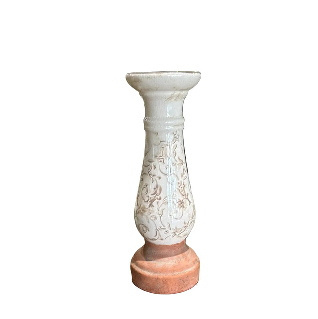 12" Cream Ceramic Candle Holder Tan Floral