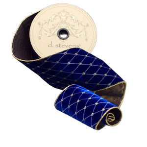 4" x 10 Yards Velvet Diamond Pattern Ribbon | Available in Red or Royal Blue