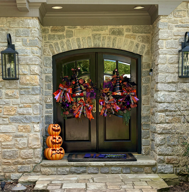 30" Orange Resin LED Flicker Flame 3 Stack Jack O’ Lanterns