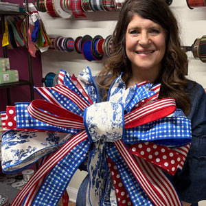 4" X 5 Yard Blue Toile Table Wired Ribbon