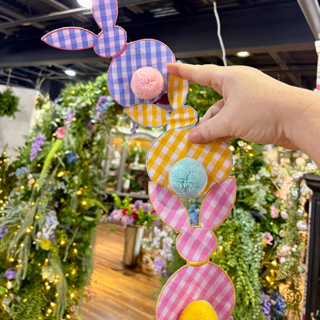 72" Gingham Easter Bunny Pompom Tail Garland