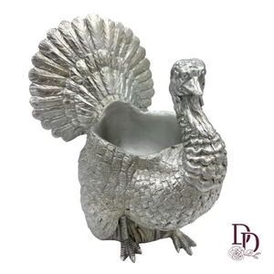 13.75" Silver Turkey Container | Turkey Decor for Thanksgiving