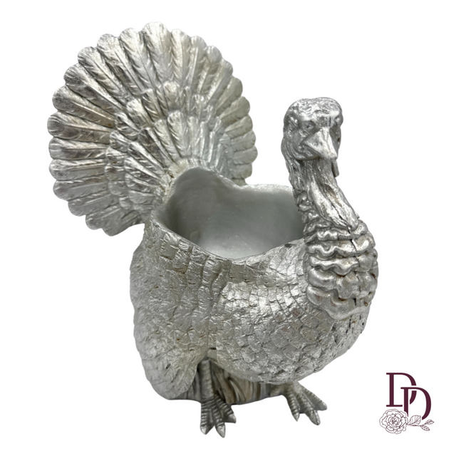 13.75" Silver Turkey Container | Turkey Decor for Thanksgiving