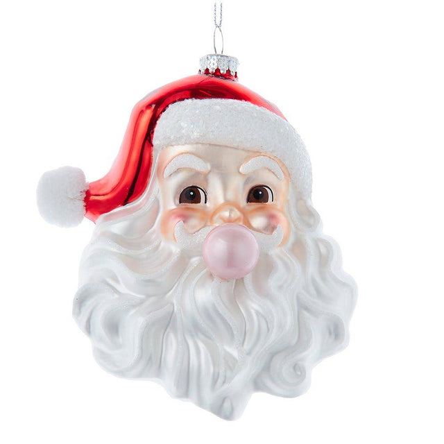 5.25" Glass Santa Head- Bubble Gum Ornament