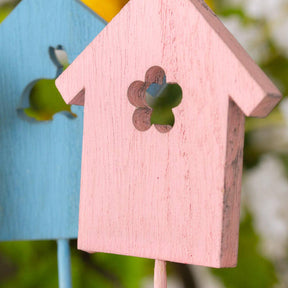 Wood Birdhouse Stem, Pink Blue Green Yellow, additional view