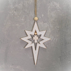 8" Natural Wooden Whitewash | Star of Bethlehem |Ornament