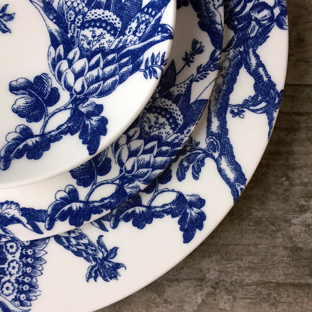 10.75" Blue & White Arcadia Rimmed Dinner Plate